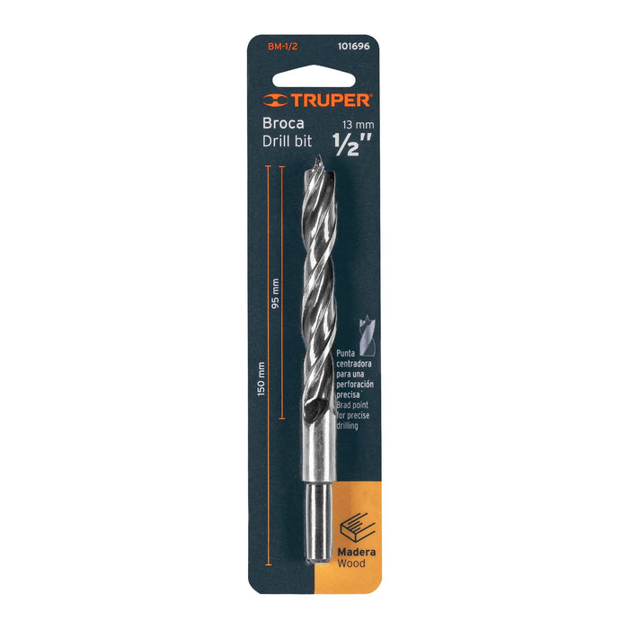 Broca con punta centradora para madera 1/2', Truper Código: 101696