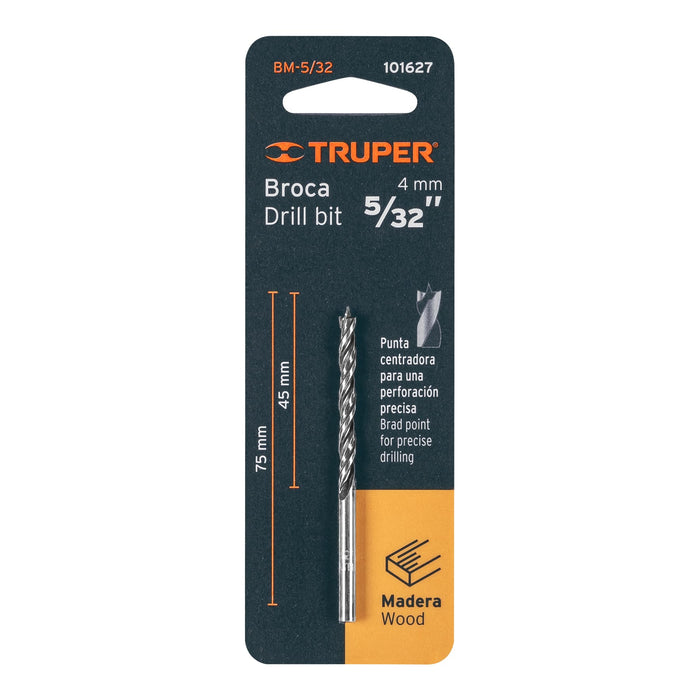 Broca con punta centradora para madera 5/32', Truper Código: 101627
