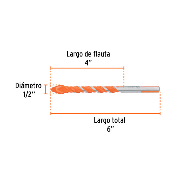 Broca multimaterial 1/2 x 6', Truper Código: 101809