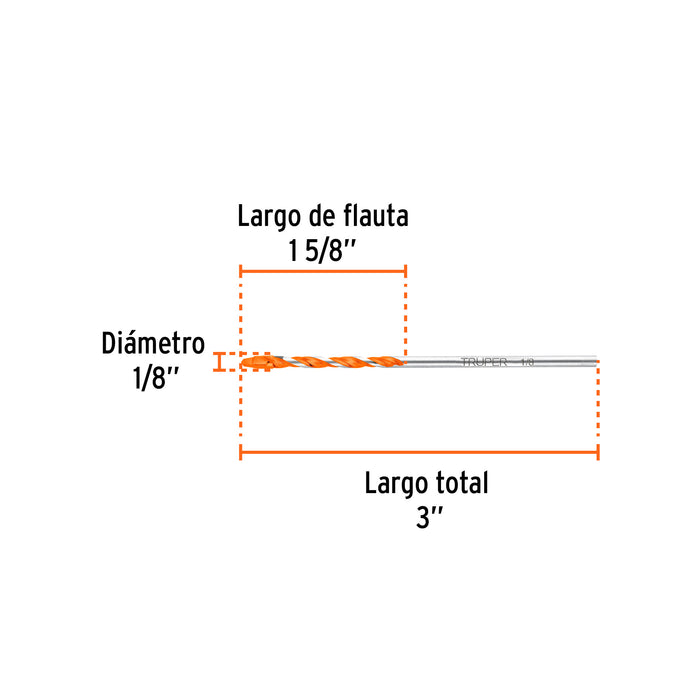 Broca multimaterial 1/8 x 3', Truper Código: 103017
