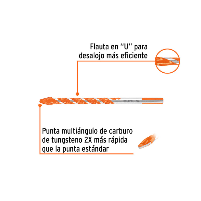 Broca multimaterial 3/8 x 6', Truper Código: 101808