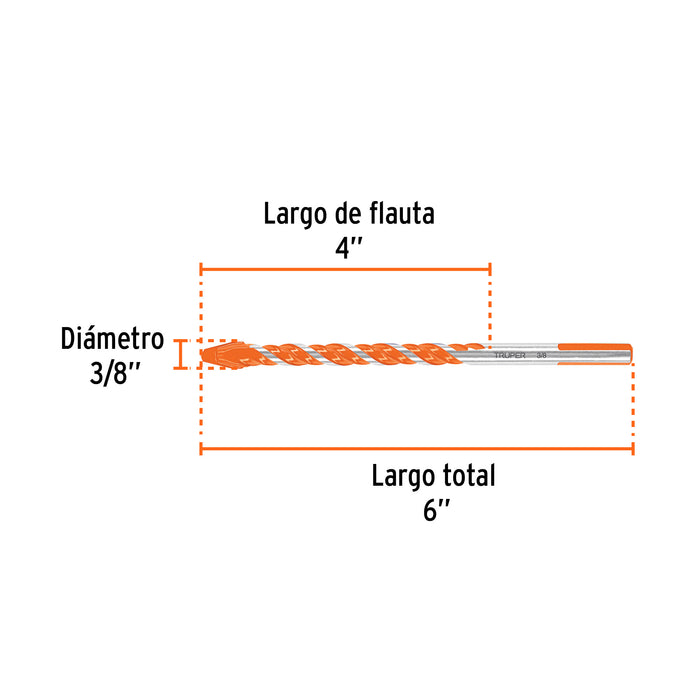 Broca multimaterial 3/8 x 6', Truper Código: 101808