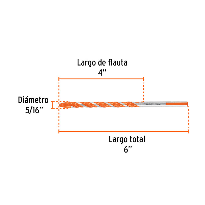 Broca multimaterial 5/16 x 6', Truper Código: 101807