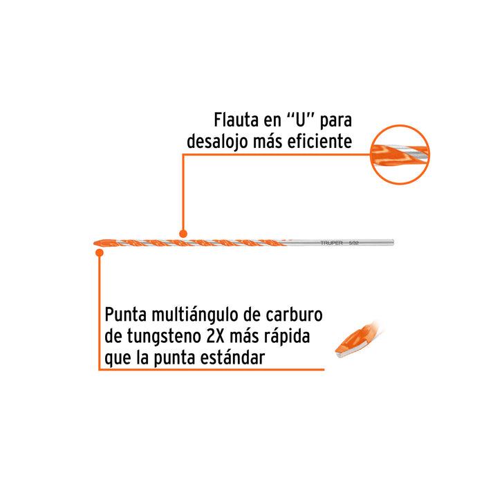 Broca multimaterial 5/32 x 6', Truper Código: 103018