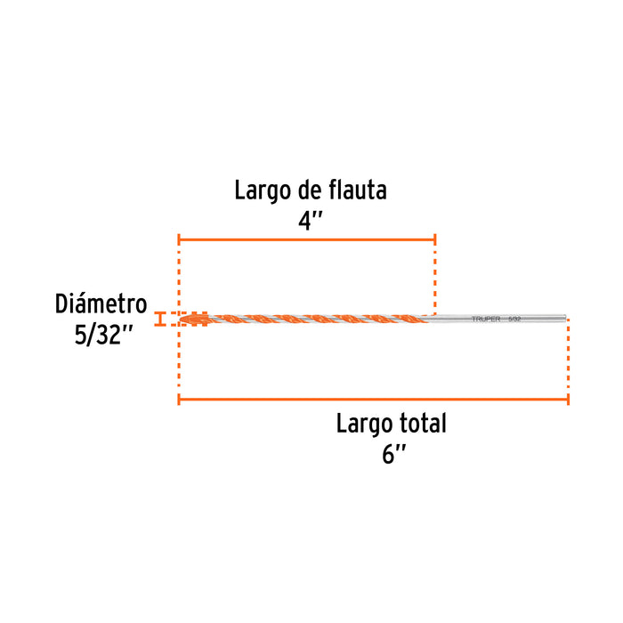 Broca multimaterial 5/32 x 6', Truper Código: 103018