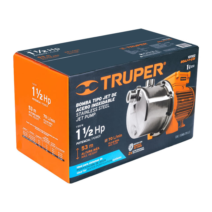 Bomba eléctrica tipo jet para agua,acero inoxidable,1-1/2 HP Código: 101102