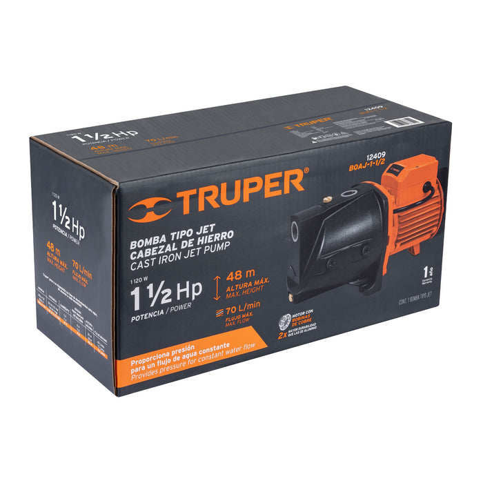 Bomba eléctrica tipo jet para agua, hierro, 1-1/2 HP, Truper Código: 12409