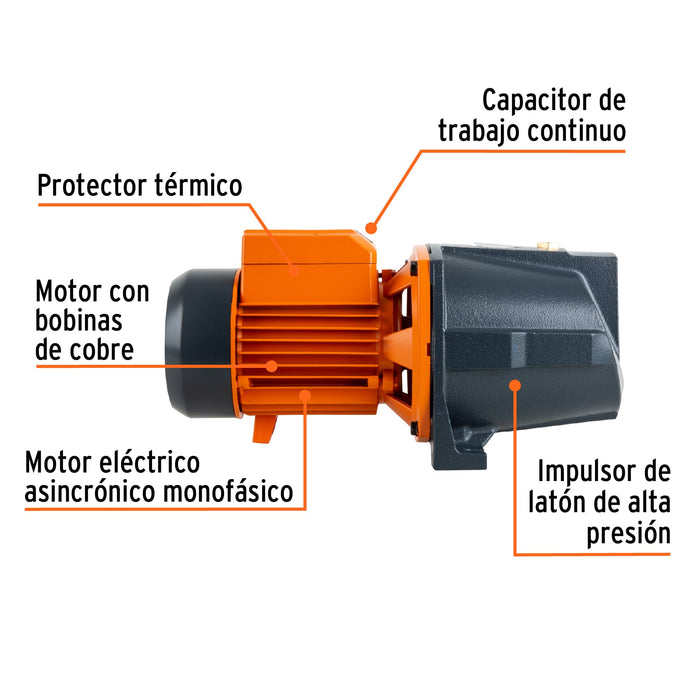 Bomba eléctrica tipo jet para agua, hierro, 1-1/2 HP, Truper Código: 12409