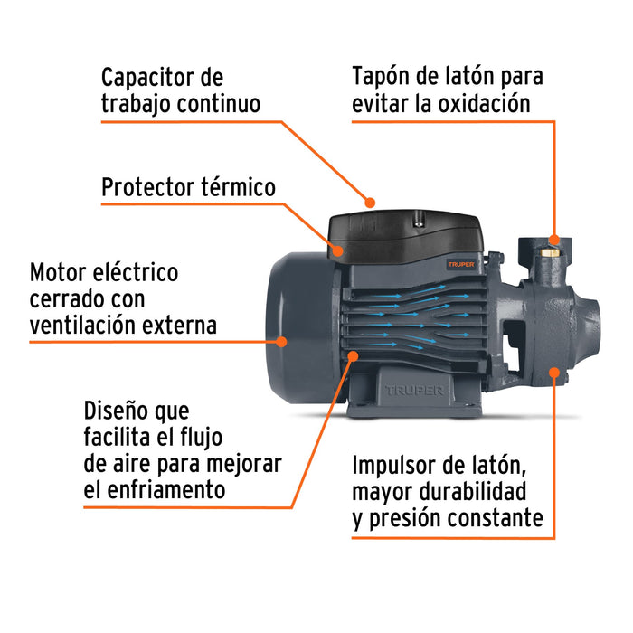 Bomba periférica 1 HP, altura máxima 70 m, Truper Expert 10070 BOAP-1