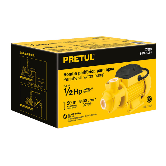 Bomba periférica 1/2 HP, altura máxima 20 m, Pretul 27019