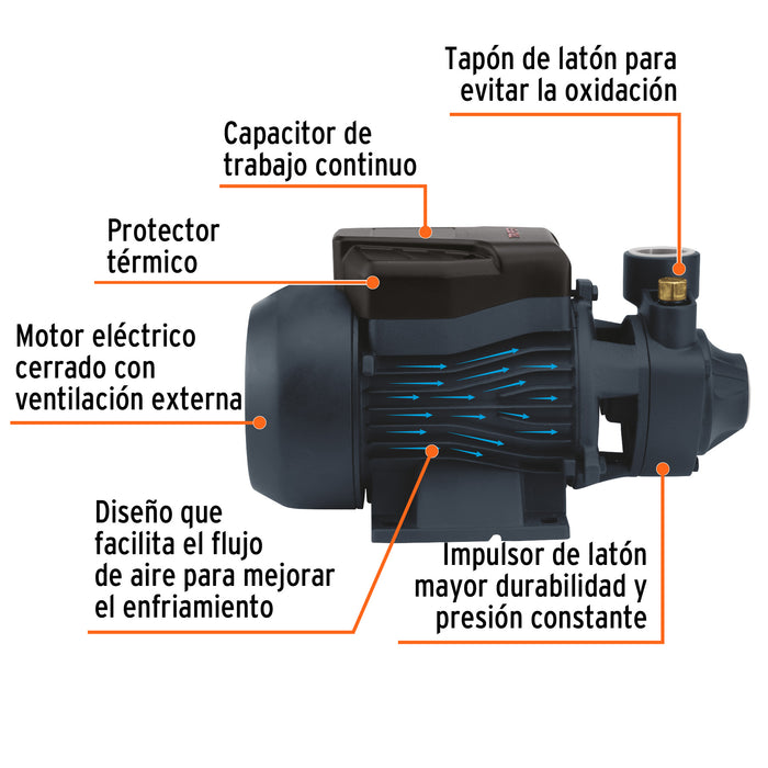 Bomba periférica 3/4 HP, altura máxima 55 m, Truper Código: 12113
