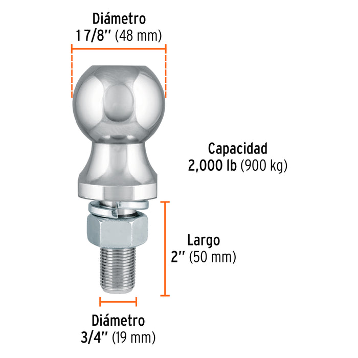 Bola de arrastre para remolque, 1-7/8', 2000 lb, Truper 44441 BOLA-20