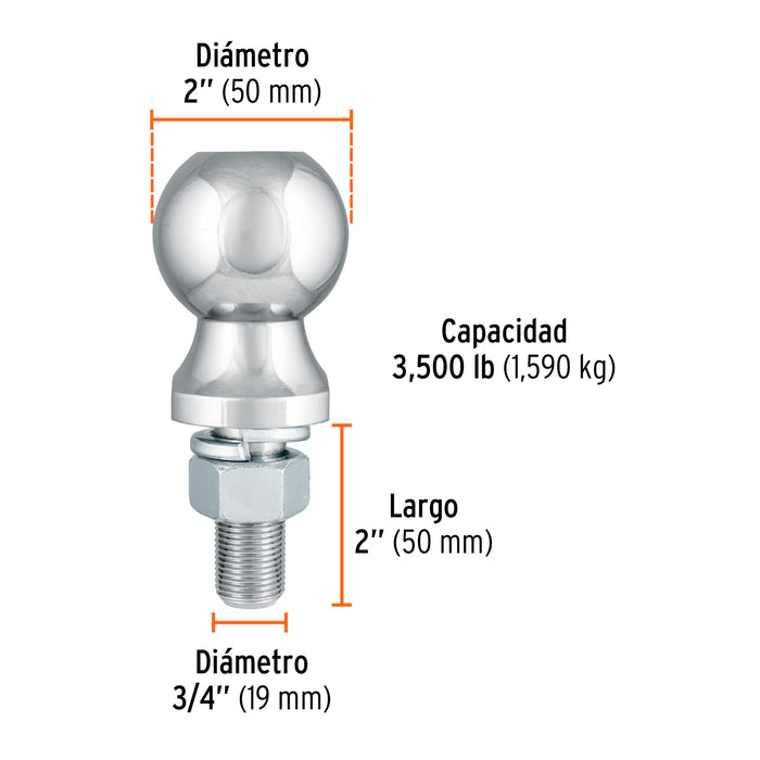 Bola de arrastre para remolque, 2', 3500 lb, Truper 44440 BOLA-35