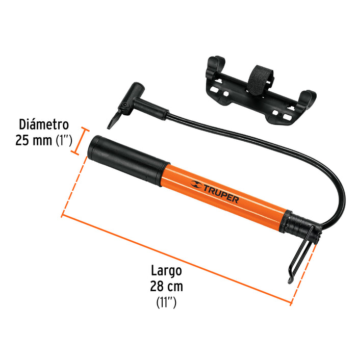 Mini bomba manual para bicicleta, 60 PSI, Truper 13790 BOM-MI