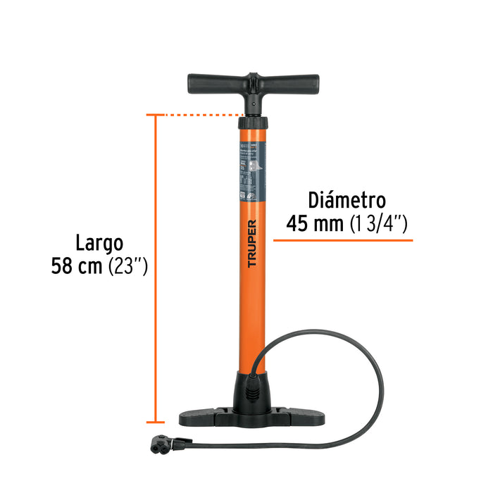 Bomba manual para inflar, 100 PSI, Truper 14863 BOM-TR