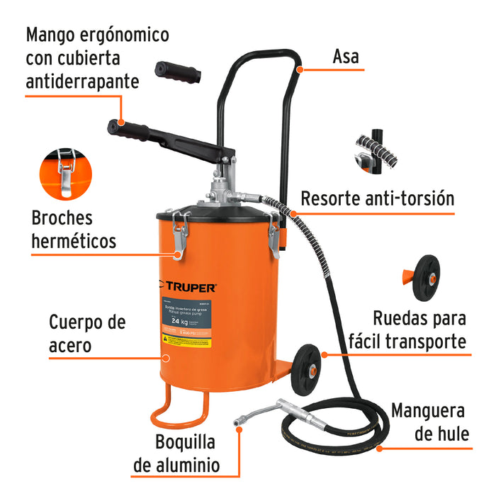 Bomba inyectora de grasa, 24 kg, Truper 16850 BOMIN-24