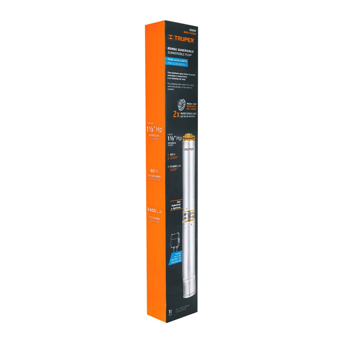 Bomba sumergible, tipo bala, 1-1/2 HP, agua limpia, Truper Código: 12626