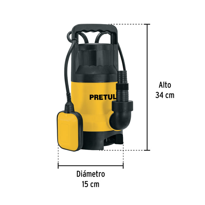 Bomba sumergible plástica, 1-1/2 HP para agua sucia, Pretul 27199