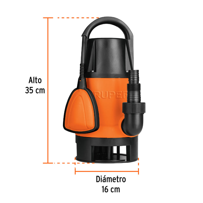 Bomba sumergible plástica, 1-1/2 HP para agua sucia, Truper Código: 12604