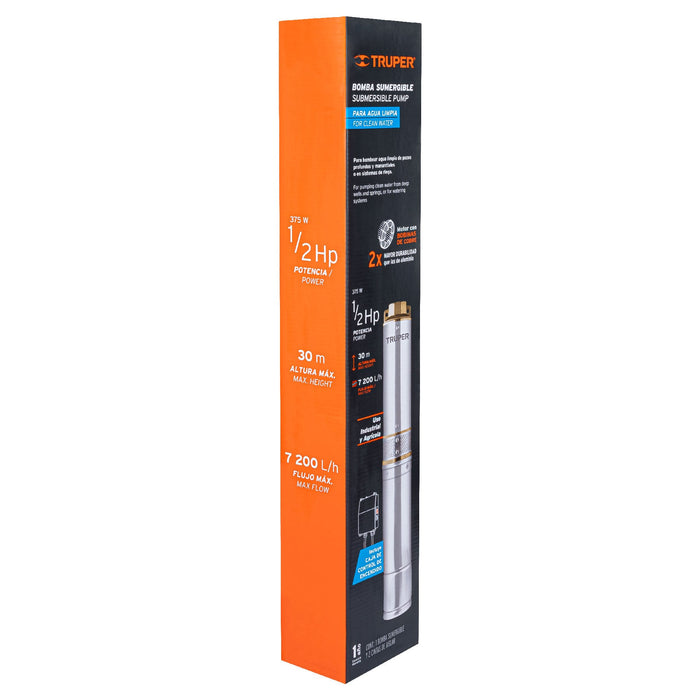 Bomba sumergible, tipo bala, 1/2 HP, agua limpia, Truper Código: 16933