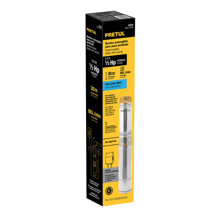 Bomba sumergible, tipo bala, 1/2 HP, agua limpia, Pretul 28205
