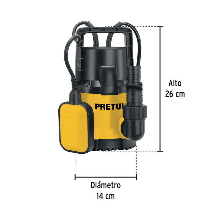 Bomba sumergible plástica, 1/2 HP para agua limpia, Pretul 27195