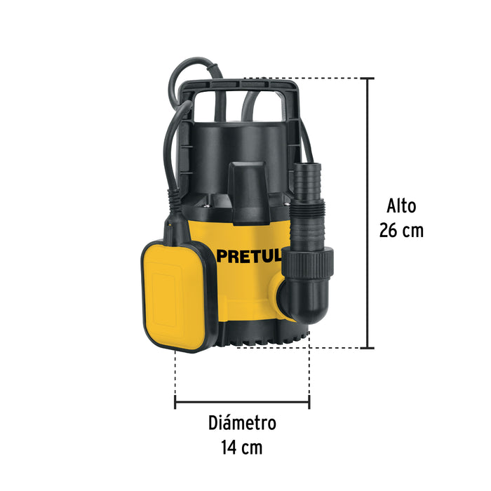 Bomba sumergible plástica, 3/4 HP para agua limpia, Pretul 27196