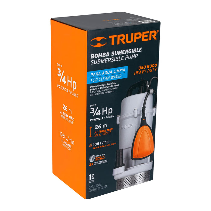 Bomba sumergible metálica para agua limpia uso rudo 3/4 HP Código: 15002