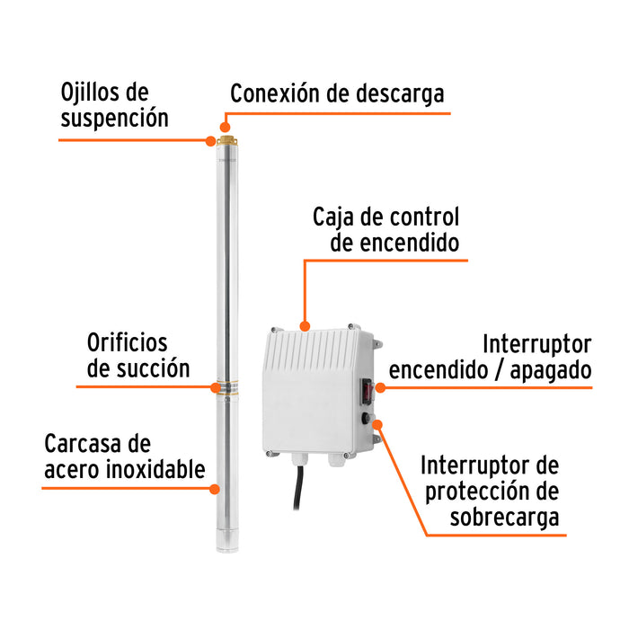 Bomba sumergible, tipo bala, 5-1/2HP, a/limpia, 220V, Truper Código: 102979