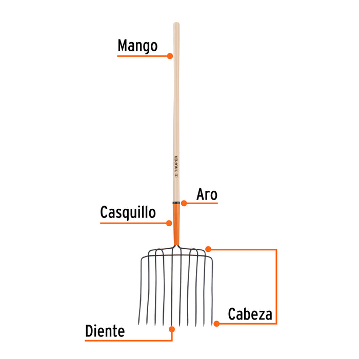 Bieldo para estiércol 10 dientes, mgo largo 48', cab/soldada 102562 BPJ-10L
