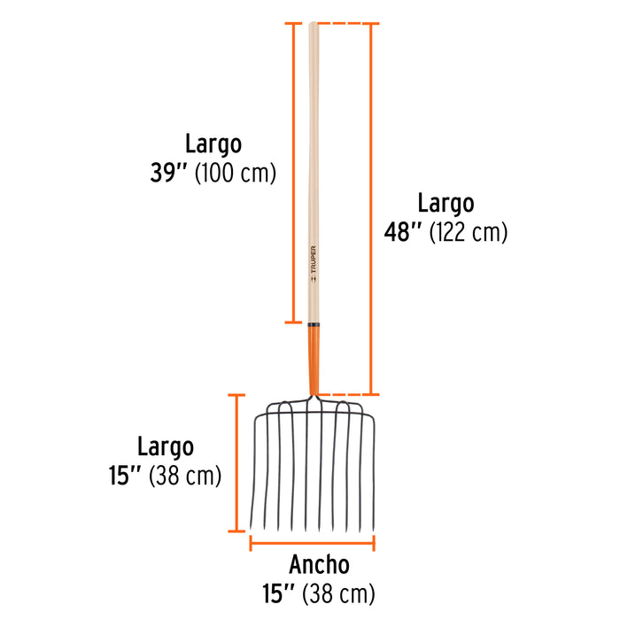 Bieldo para estiércol 10 dientes, mgo largo 48', cab/soldada 102562 BPJ-10L