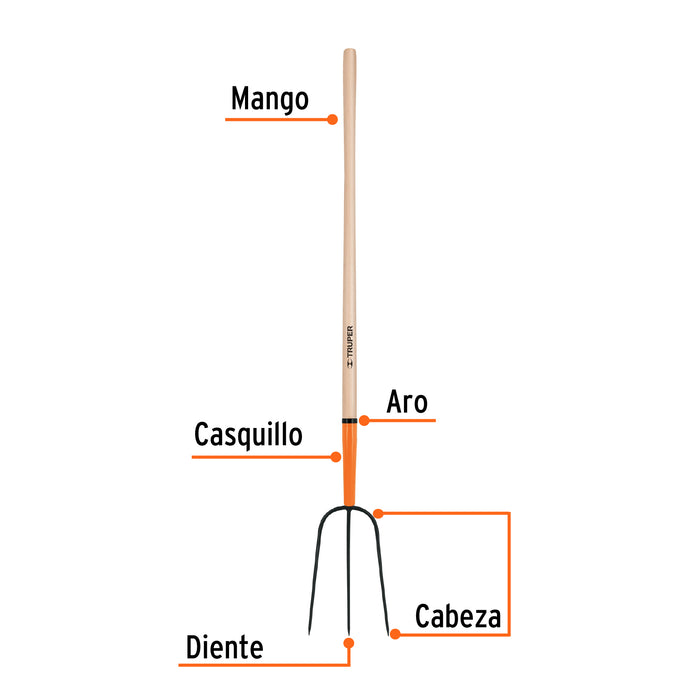 Bieldo para paja, 3 dientes, mgo largo 48', Truper 11000 BPJ-3