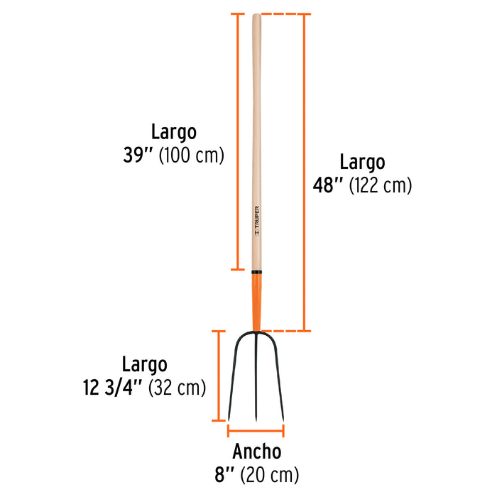 Bieldo para paja, 3 dientes, mgo largo 48', Truper 11000 BPJ-3
