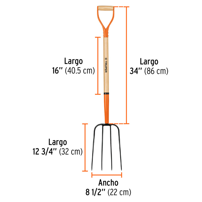 Bieldo para paja, 4 dientes, mgo 34', puño 'Y', Truper 11012 BPJ-4C