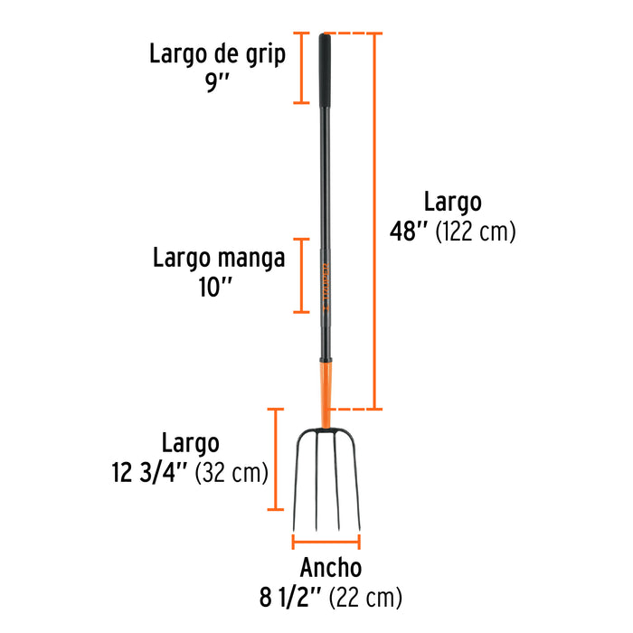 Bieldo para paja, 4 dientes, mgo largo 48', Truper 11003 BPJ-4