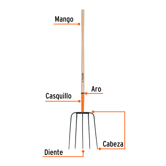 Bieldo para paja, 5 dientes, mgo largo 48', Truper 11006 BPJ-5