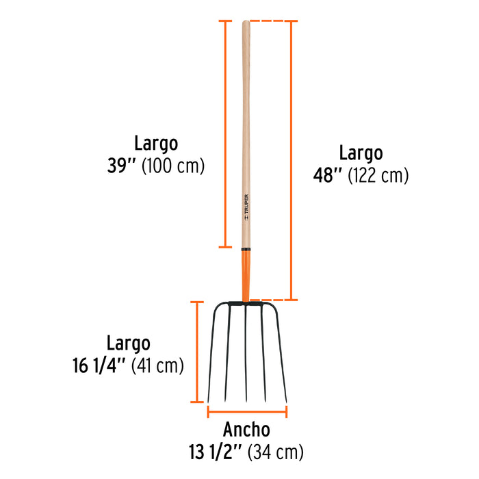 Bieldo para paja, 5 dientes, mgo largo 48', cab/grande 11008 BPJ-5B