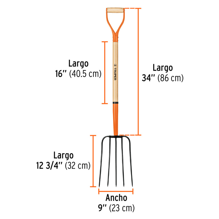 Bieldo para paja, 5 dientes, mgo largo 48', Truper 11006 BPJ-5