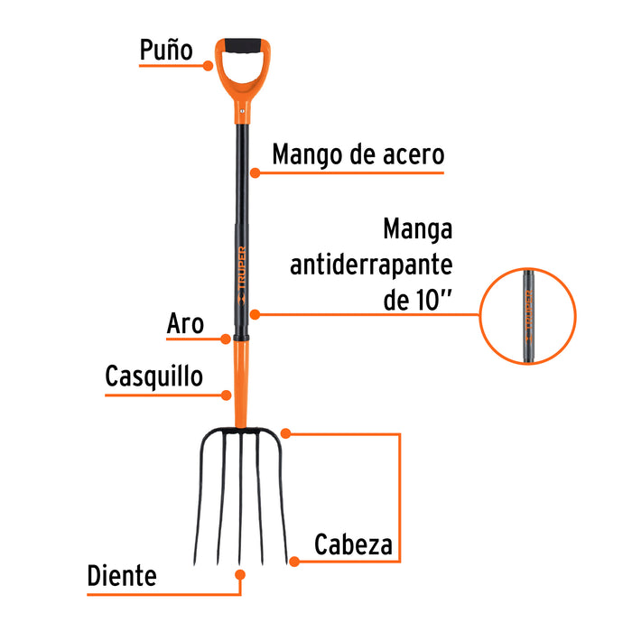 Bieldo para paja, 5 dientes, mgo de acero 37', puño 'Y' 102114 BPJ-5MC