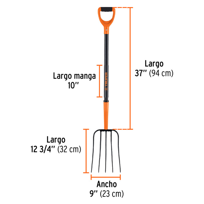 Bieldo para paja, 5 dientes, mgo de acero 37', puño 'Y' 102114 BPJ-5MC