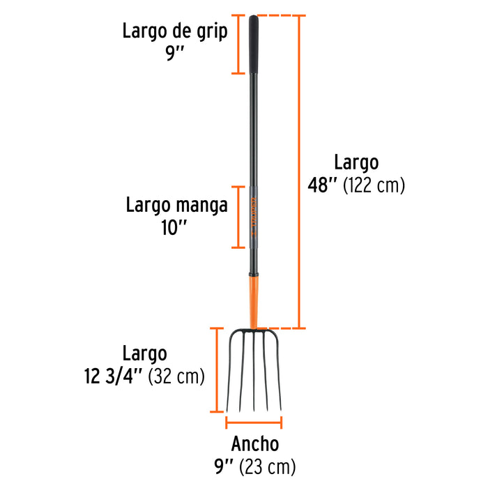 Bieldo para paja, 5 dientes, mgo largo 48', Truper 11006 BPJ-5