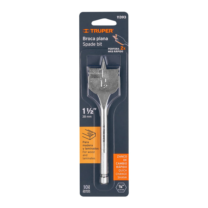 Broca plana de manita 1-1/2' para madera, Truper Código: 11393