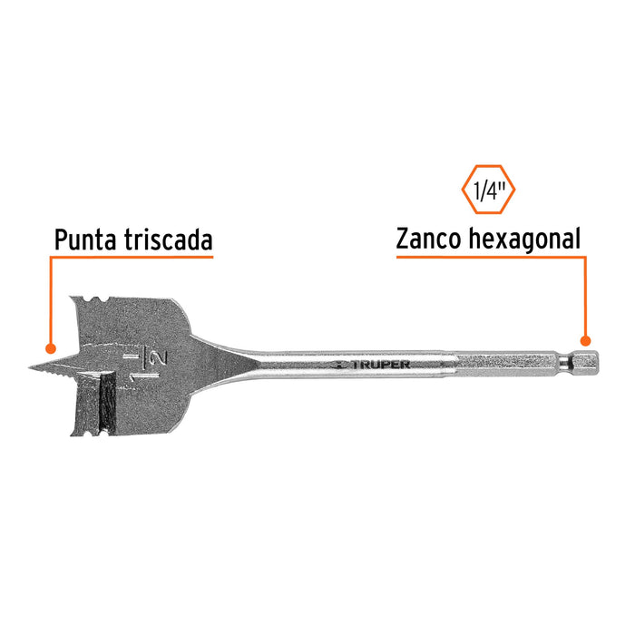 Broca plana de manita 1-1/2' para madera, Truper Código: 11393