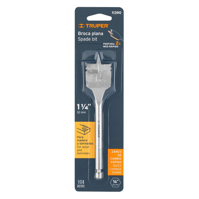 Broca plana de manita 1-1/4' para madera, Truper Código: 11390