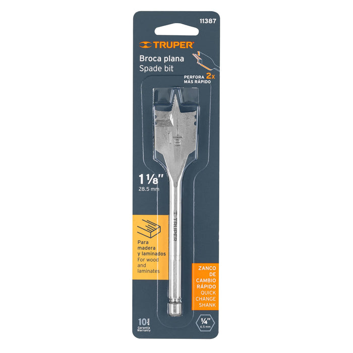 Broca plana de manita 1-1/8' para madera, Truper Código: 11387