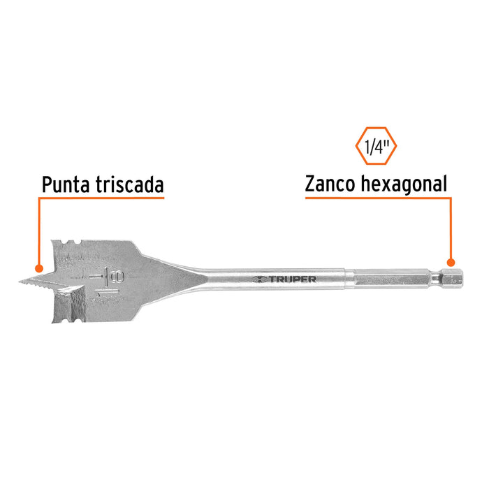 Broca plana de manita 1-1/8' para madera, Truper Código: 11387