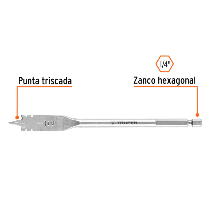 Broca plana de manita 1/2' para madera, Truper Código: 11372