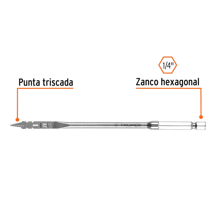Broca plana de manita 1/4' para madera, Truper Código: 11360