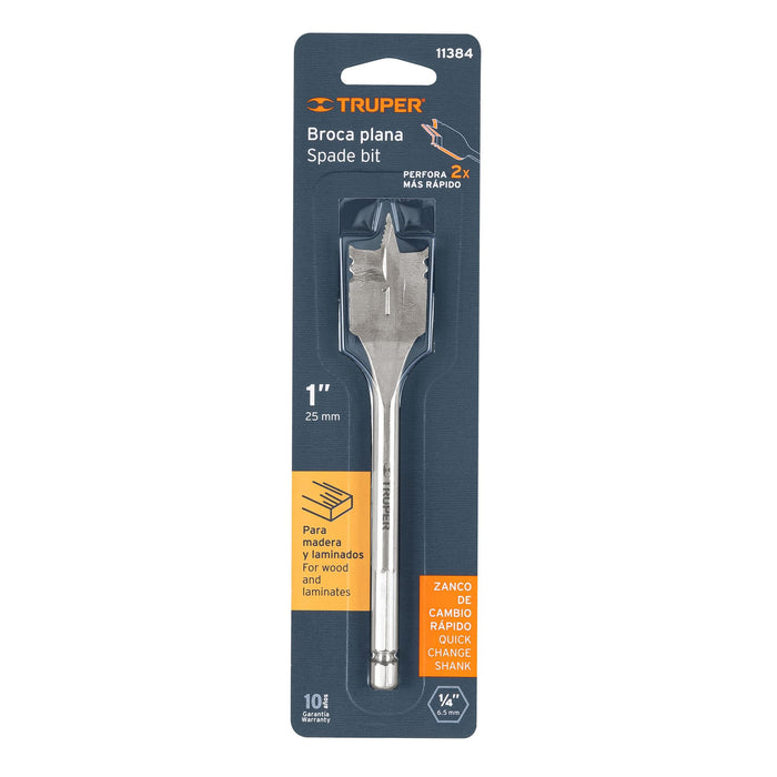 Broca plana de manita 1' para madera, Truper 11384 BPT-1