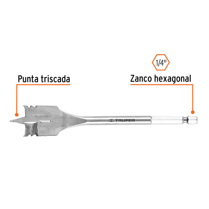 Broca plana de manita 1' para madera, Truper 11384 BPT-1